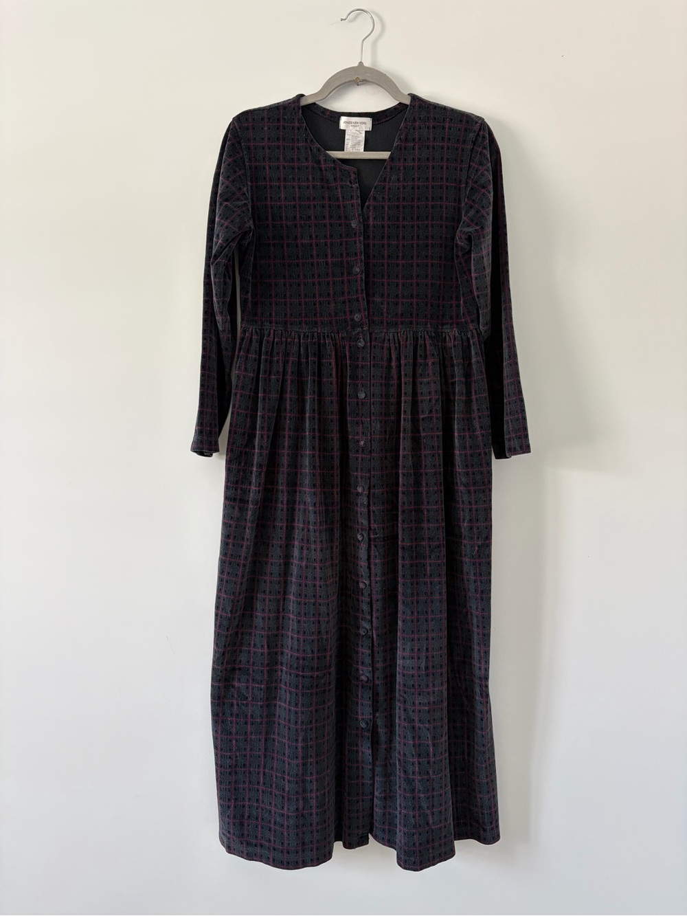 Vintage Jones New York Long Sleeve Plaid Velvet Cottagecore Boho Peasant Dress S